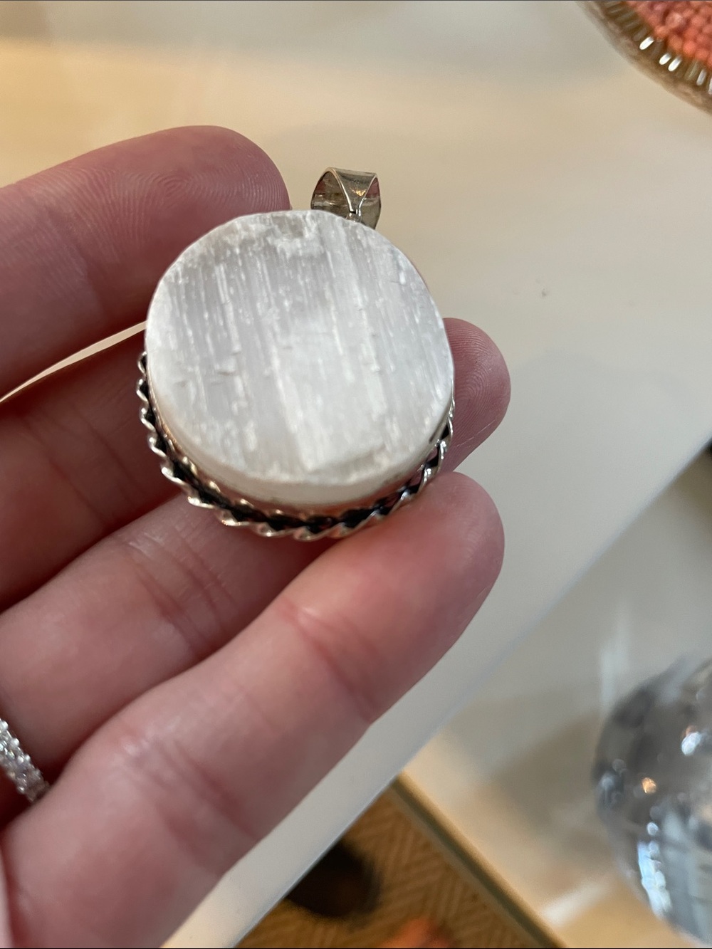 Sterling Silver Round Selenite Pendant - Picture 2 of 4